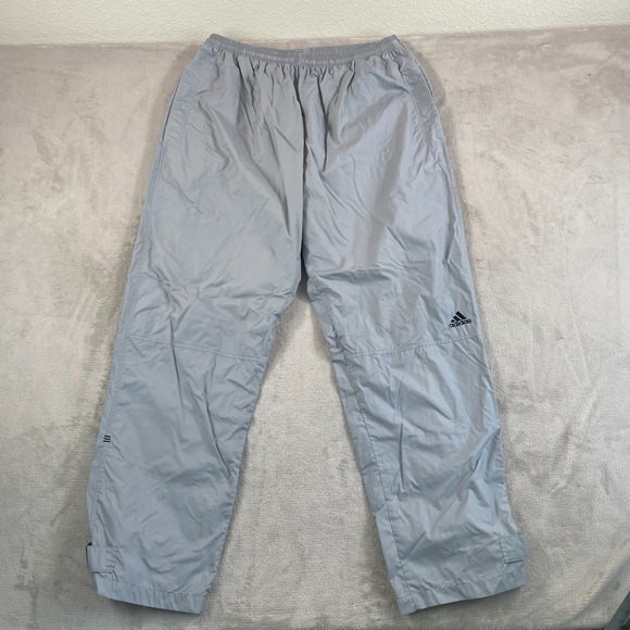 Vintage Adidas Baggy Track Pants Mens 2XL Grey Nylon Lined Cinch Hem 3 Stripes